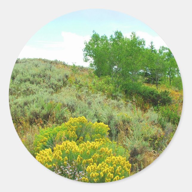 Pegatina Redonda Arriba de la colina, gran parque nacional de teton (Anverso)
