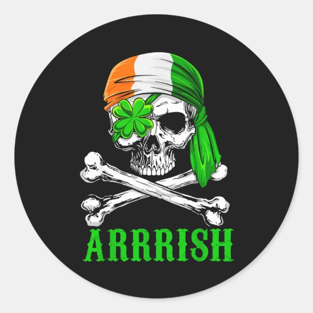 Pegatina Redonda Arrish Irish Rate Skull St Patricks Day Clover Gif (Anverso)