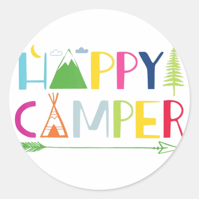 Pegatina Redonda Arrow Camper Happy Summer Camp Camping Gift Hombre (Anverso)