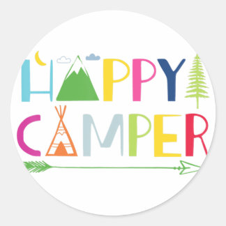 Pegatina Redonda Arrow Camper Happy Summer Camp Camping Gift Hombre