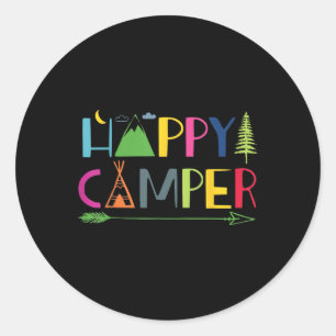 Pegatina Redonda Arrow Camper Happy Summer Camp Camping Gift Hombre