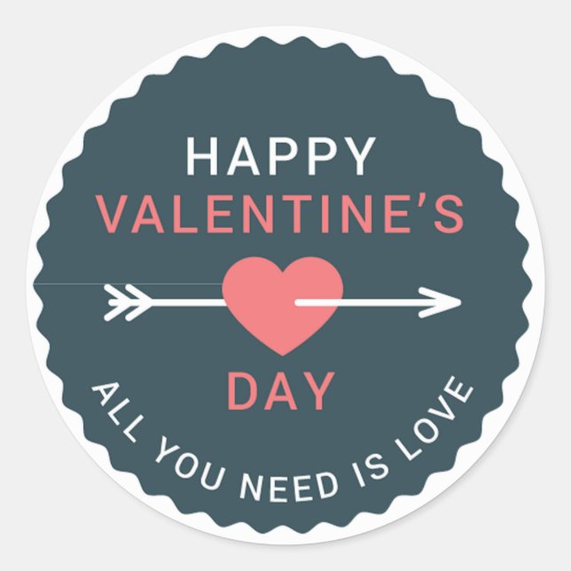 Pegatina Redonda Arrow Heart Happy Valentine Day ID1086 (Anverso)