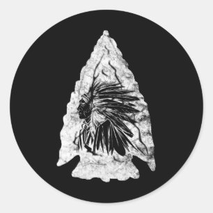Pegatina Redonda Arrowhead Hunter Jefe Indio Caza de Ricos Nativo