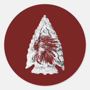 Pegatina Redonda Arrowhead Hunter Jefe Indio de Caza Relica