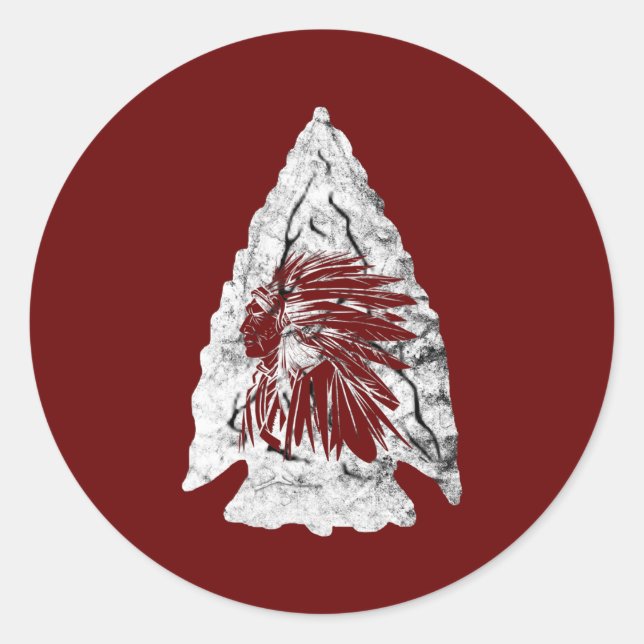Pegatina Redonda Arrowhead Hunter Jefe Indio de Caza Relica (Anverso)