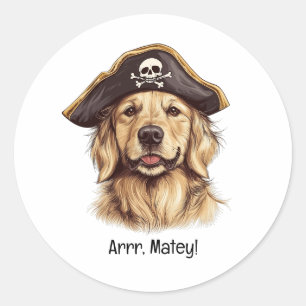 Pegatina Redonda Arrr Matey Pirate Golden Retriever Dog Skull
