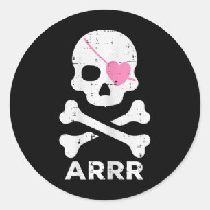 Pegatina Redonda Arrr Pirate Heart Eyepatch Halloween Mujeres Toddl