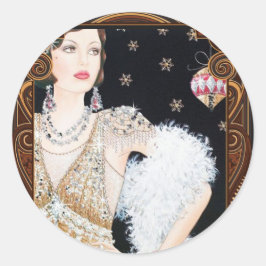 Pegatina Redonda Art Deco 1920's Flapper Christmas Sticker