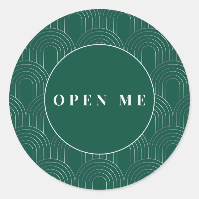 Pegatina Redonda Art Deco Arches | Elegant "Open Me" (Anverso)
