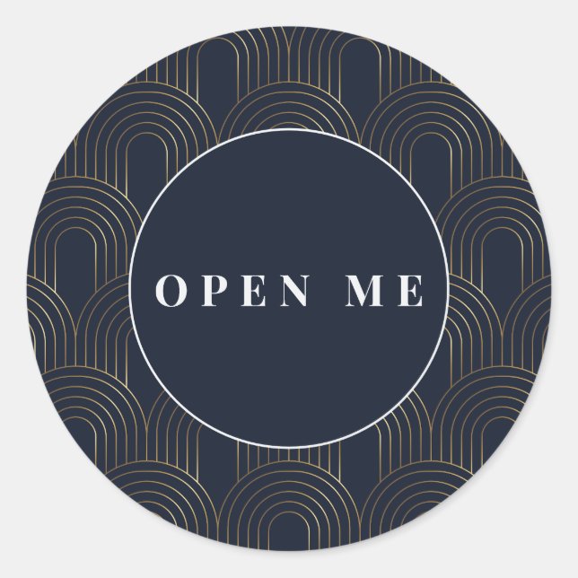 Pegatina Redonda Art Deco Arches | Elegant "Open Me" (Anverso)