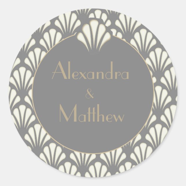 Pegatina Redonda Art Deco Boda Gris rugiendo veinteañería (Anverso)