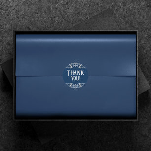 Pegatina Redonda Art Deco Filigree Silver y Navy Blue Gracias