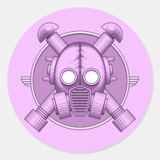 Pegatina Redonda Art Deco Gasmask Lilac (Anverso)