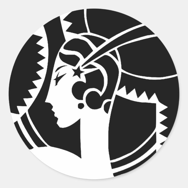 Pegatina Redonda Art Deco Lady (Anverso)