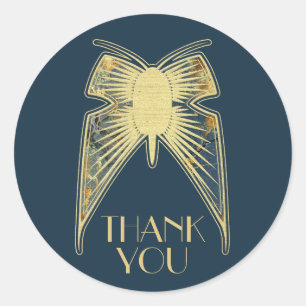 Pegatina Redonda Art Deco Mariposa Blue Gold "Gracias"