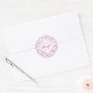Pegatina Redonda Art Deco personalizado Confetti rosa Mandala