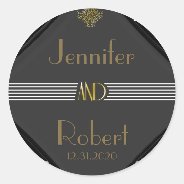 Pegatina Redonda Art Deco Posh Boda (Anverso)