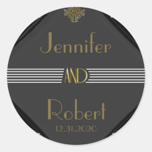 Pegatina Redonda Art Deco Posh Boda