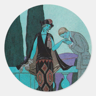 Pegatina Redonda Art Deco vintage La Villa d'Este de George Barbier