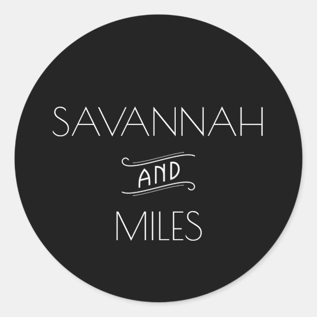 Pegatina Redonda Art Deco Vintage Negro y Blanco (Anverso)