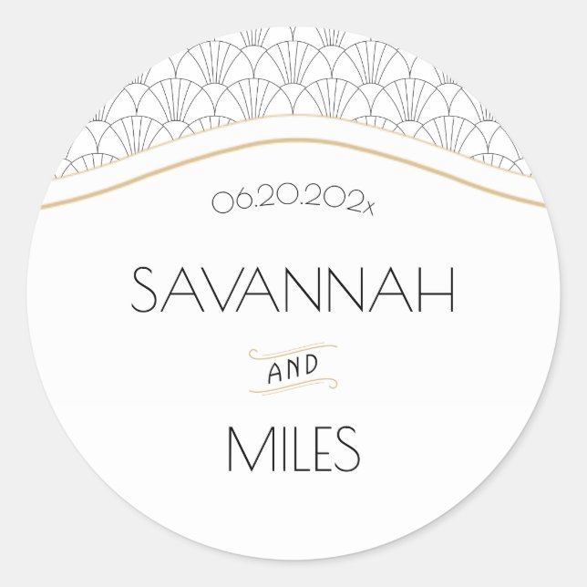 Pegatina Redonda Art Deco Vintage Negro y Blanco (Anverso)