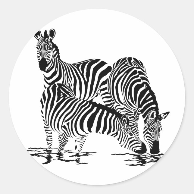 Pegatina Redonda Art Deco Zebra (Anverso)