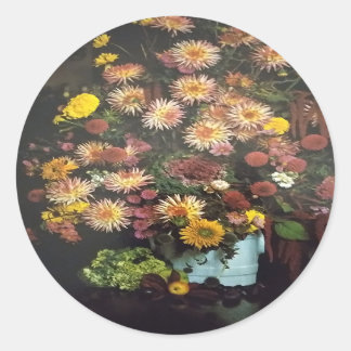 Pegatina Redonda Art Floral Vase Bouquet