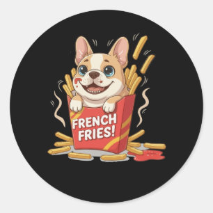 Pegatina Redonda Art Kawaii de papas fritas Bulldog Francés Lindos