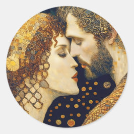 Pegatina Redonda Art Nouveau A Couple In Love