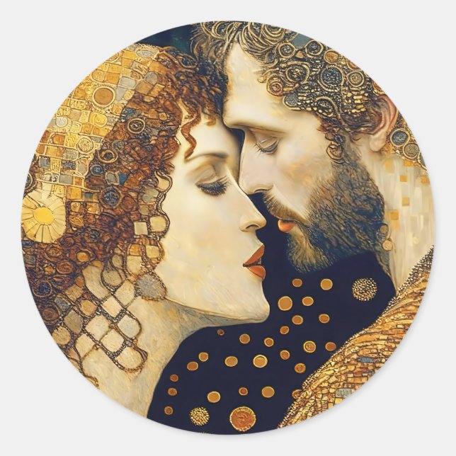 Pegatina Redonda Art Nouveau A Couple In Love  (Anverso)