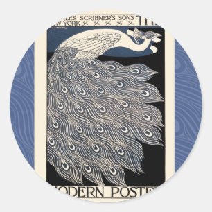 Pegatina Redonda Art Nouveau azul de Peacock