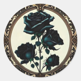 Pegatina Redonda Art Nouveau Black Rosa - Arte floral inagotable