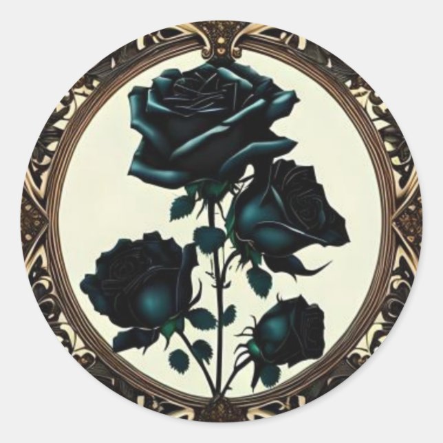 Pegatina Redonda Art Nouveau Black Rosa - Arte floral inagotable (Anverso)