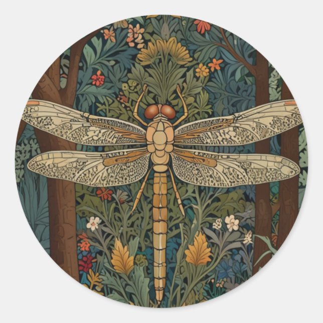 Pegatina Redonda Art Nouveau deco dragonfly boho moda (Anverso)