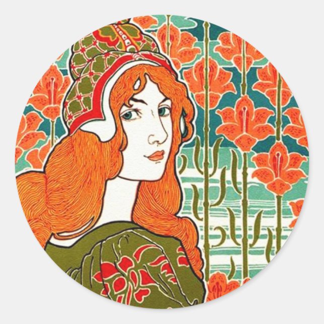 Pegatina Redonda Art Nouveau ~ Jane de Louis John Rhead (Anverso)