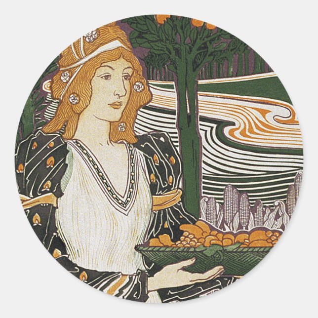 Pegatina Redonda Art Nouveau - L.Rhead - Día de Acción de Gracias (Anverso)