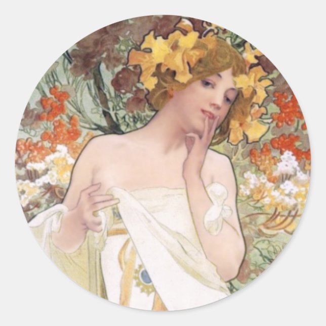 Pegatina Redonda Art Nouveau - Mucha - anuncio perfume (Anverso)