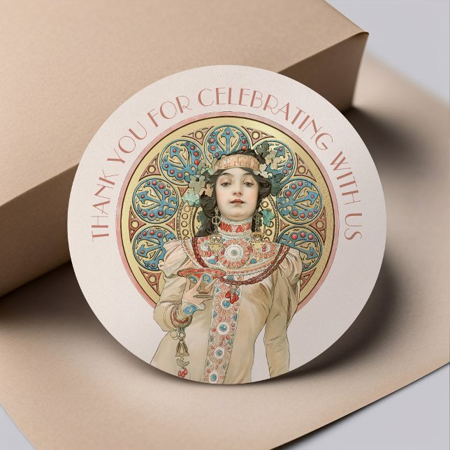 Pegatina Redonda Art Nouveau Mucha Sarah Bernhardt Champagne Gold (Subido por el creador)