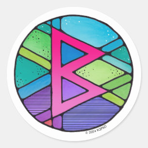 Pegatina Redonda Art Nouveau Rune Berkano - MADRE TIERRA