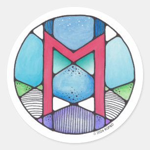 Pegatina Redonda Art Nouveau Rune Ehwaz - LEYALTY