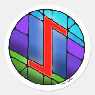 Pegatina Redonda Art Nouveau Rune Eihwaz - PERSEVERANCIA