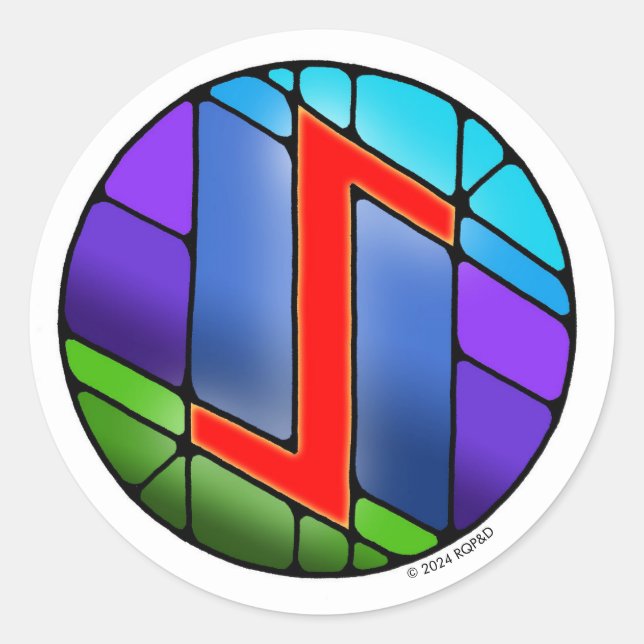 Pegatina Redonda Art Nouveau Rune Eihwaz - PERSEVERANCIA (Anverso)