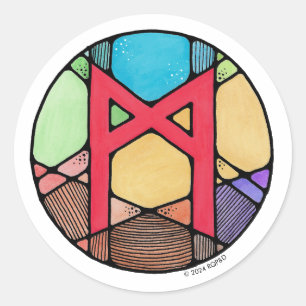 Pegatina Redonda Art Nouveau Rune Mannaz - HUMANIDAD