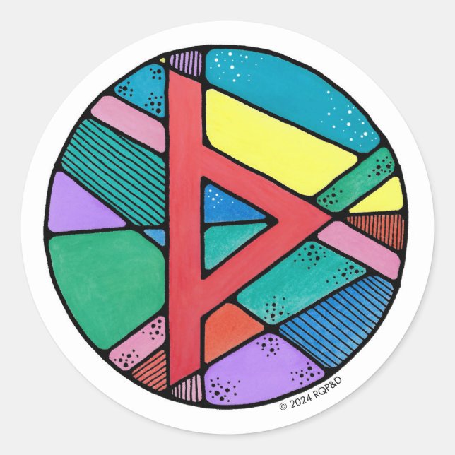 Pegatina Redonda Art Nouveau Rune Thurisaz - DEFENSE (Anverso)