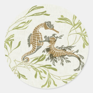 Pegatina Redonda Art Nouveau Seahorse Ilustracion - Arte alterado