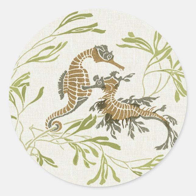 Pegatina Redonda Art Nouveau Seahorse Ilustracion - Arte alterado (Anverso)