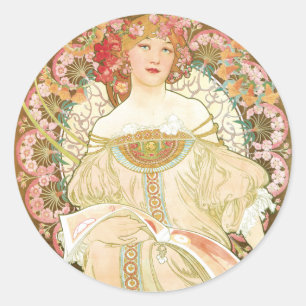 Pegatina Redonda Art Nouveau vintage, Champenois, de Alphonse Mucha