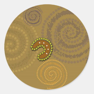 Pegatina Redonda Arte aborigen australiano - El encuentro