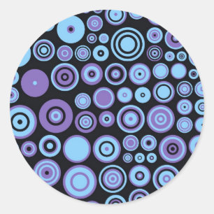 Pegatina Redonda Arte abstracto de color azul morado y negro de los