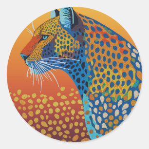 Pegatina Redonda Arte abstracto de leopardo vibrante